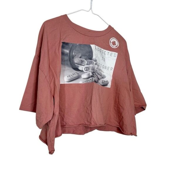 Podcast Men Dont Know Addicted To Designer Cotton Blend Cropped Tee Mauve Large - Picture 2 of 3
